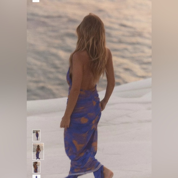 Zara Blue and Gold Halter Maxi Dress - Picture 6 of 7